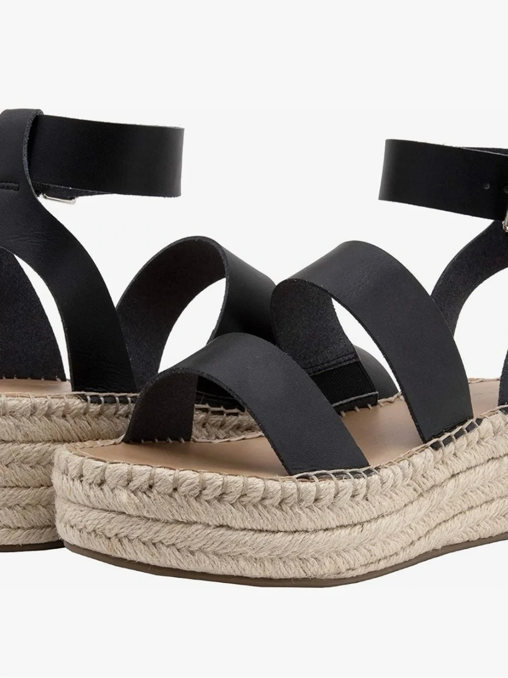 Women's Black Ankle-Strap Espadrille Platform Sandals